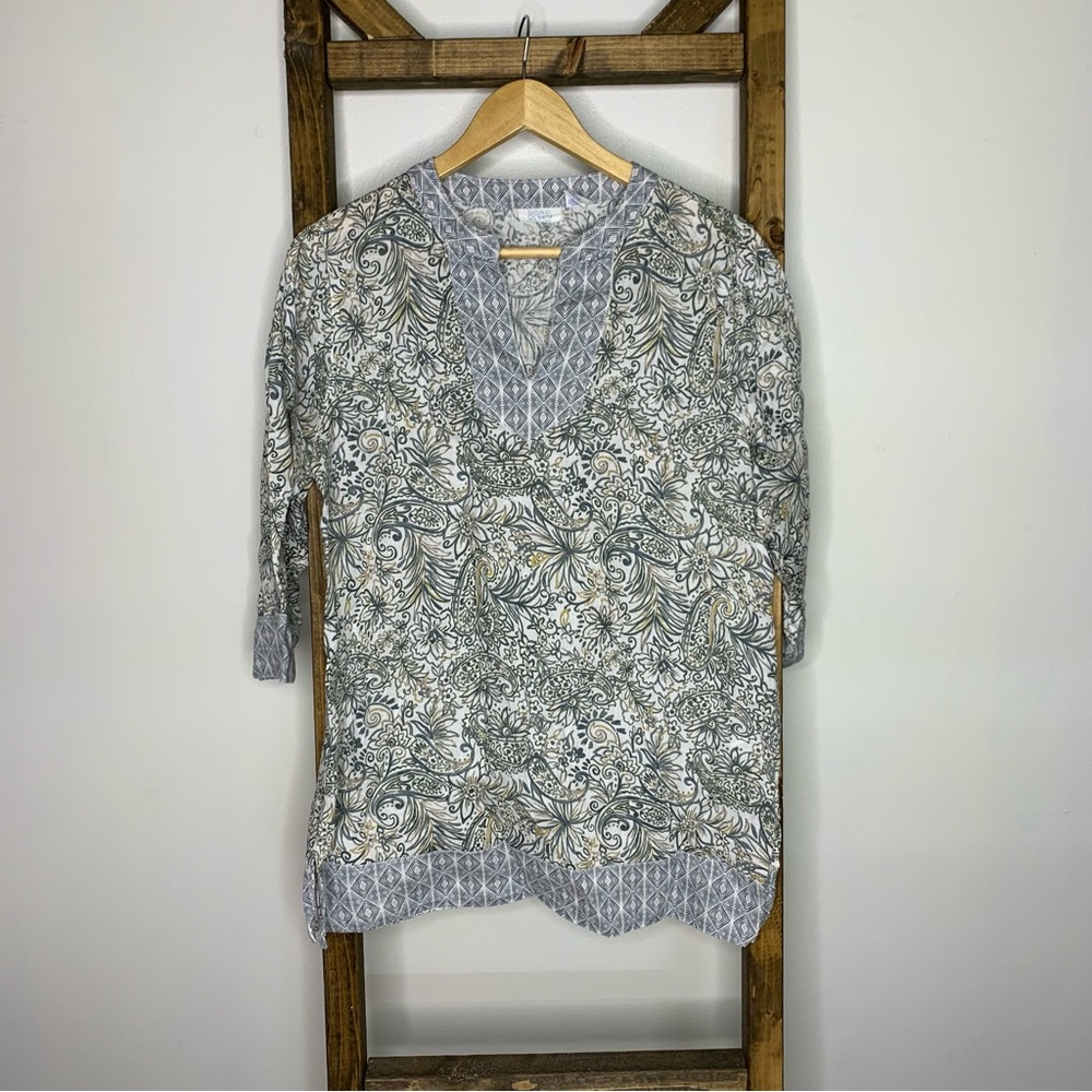 Sigrid Olsen V-Neck 100% Linen Tunic Top